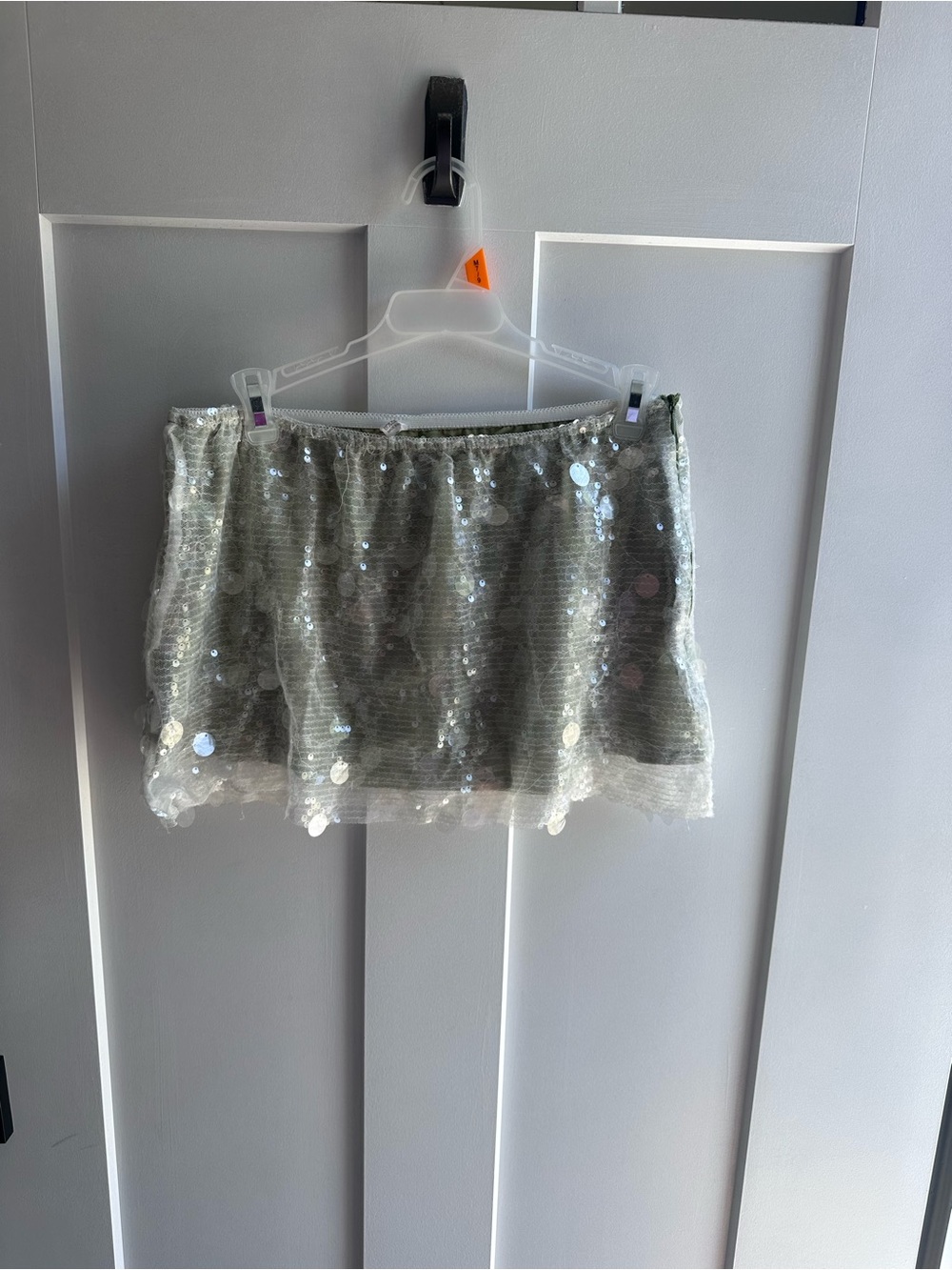Silver/ light green Sequin Mini Skirt - Women's Glitter Party Skirt
